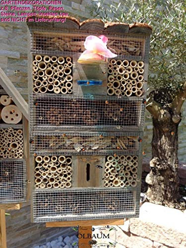 ÖLBAUM 1x XXL insektenhotel Rindendach HOCH, Bienenhaus mit Standfuß UND TRÄNKE insektenhotel Rindendach HOCH schwarz anthrazit dunkelgrau Holz Nistkästen biologische Garten