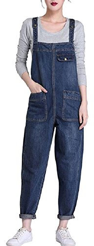 Lazutom Salopette da donna in denim, vestibilità ampia, stile casual, Blu, 52