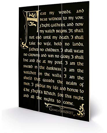 Game of Thrones MW12779P Bild auf Holz, 20 x 29,5 cm (Night's Watch Oath), Mehrfarbig