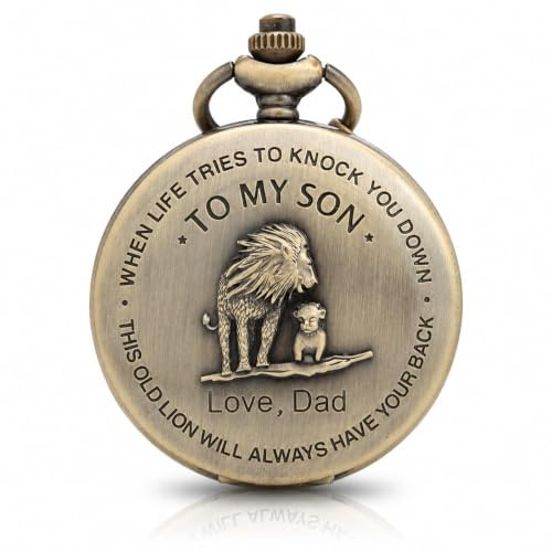 zu My Son Taschenuhr Lion Pattern Gravierte Taschenuhr für Sohngeschenke