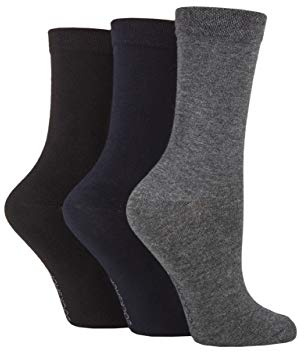 SockShop Ladies Plain Patterned and Striped Bamboo Socks Pack of 3 Black/Navy/Grey 4-8
