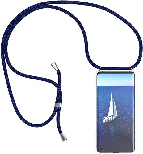 Handykette kompatibel mit Oneplus 8 Pro 5G Handyhülle Transparent Silikon Schutzhülle - Necklace Hülle mit Band Handy-Kette Case mit Necklace Schnur mit Kette zum Umhängen,Navy blau