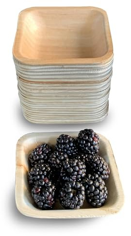 Raj Palm Leaf Square Bowls 4 (10cm) | 25 Pack | Compostable | Unique square shape, natural & compostable. Great for dips, snacks, starters & eco-friendly dining.