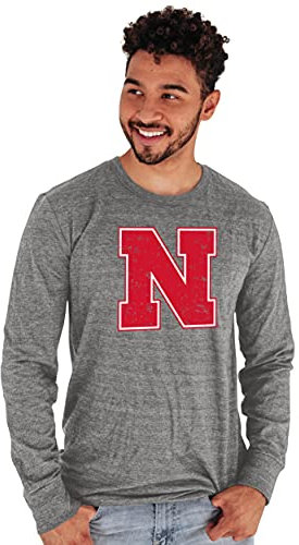 The Blue Brand Herren Tri-Blend Langarm T-Shirt Vintage Icon Heather Grey, Herren, T-Shirt, Tri-Blend Long Sleeve T-Shirt Vintage Icon Heather Grey, Nebraska Cornhuskers Heather Grey, Large