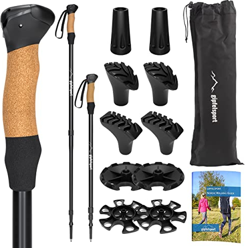 gipfelsport Wanderstöcke Teleskop | Nordic Walking Stöcke Damen und Herren | Trekkingstöcke ausziehbar, Ultraleicht und verstellbar | aus Aluminium und mit Kork-Griff
