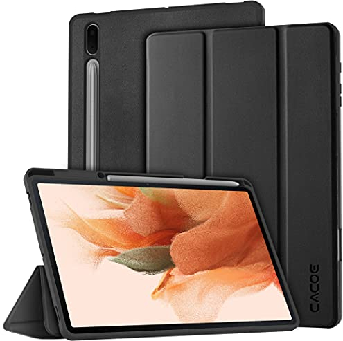 CACOE Hülle Kompatibel mit Samsung Galaxy Tab S7 FE 12.4 5G/ S8+ Plus 5G 2022/ S7+ Plus 12.4 - Ultra Dünn mit Standfunktion Slim PU Leder Passt für SM-T730/ T736B/ SM-X800/ X806, Schwarz