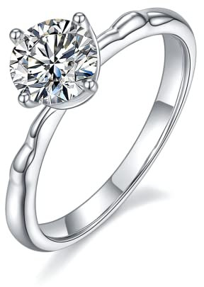 Gem's Beauty Weißer Moissanite-Diamantring 18 Karat Weißgold plattierter 925er Sterlingsilberring 1,0 Karat Moissanite-Verlobungsringe Diamantringe für Frauen Hochzeit (Größe 7)