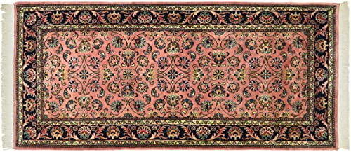 Sarough Teppich 100x210 Handgeknüpft Rosa Floral Wolle Kurzflor Rug