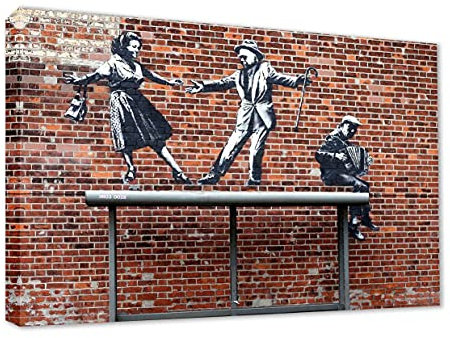 Banksy Bilder Leinwand - old peoples dancing - Street art auf Leinwand, hochwertige Streetart graffiti Kunstdruck I Wanddekoration XXl fertig zum Aufhängen (30x40 cm)