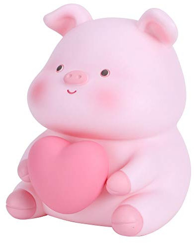 lyrlody Tirelire Cochon en Résine avec Veilleuse, Design Mignon, 12 x 12,5 x 16 cm(Rose)
