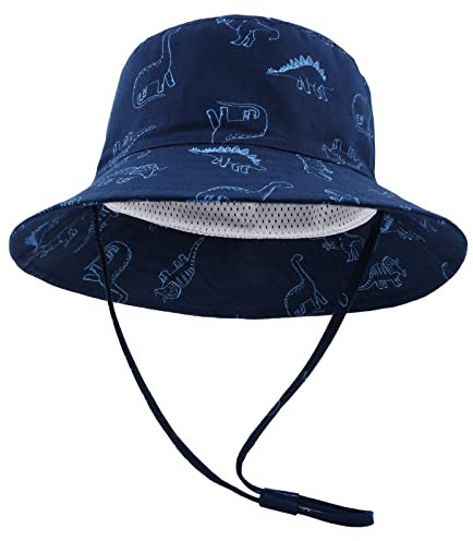 SEYUFN Bob Sonnenhut Baby-Fischerhut mit breiter Krempe Sonnenhut mädchen Verstellbarer Baumwollhut UV-Schutz Sommerhut für Kinder(Königsblauer Dinosaurier,3-6 Monate)