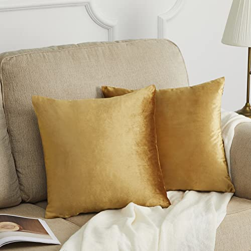 GIGIZAZA Golden Throw Pillow Covers 16x16 Decorative Velvet Cushion Covers Pack of 2 Pillowcase for Sofa