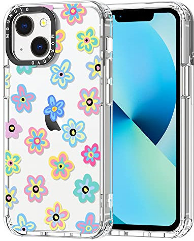 MOSNOVO Case for iPhone 13 Mini, [Buffertech 6.6ft Military-Grade Drop Protection] [Anti Peel Off Tech] Clear TPU Bumper Phone Case Cover Design - Groovy Flower