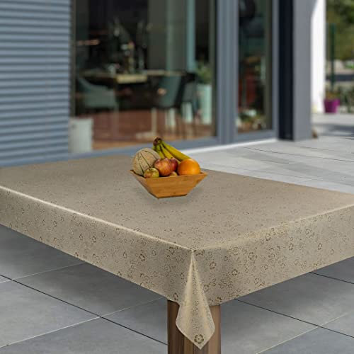 laro Wachstuch-Tischdecke Abwaschbar Garten-Tischdecke Wachstischdecke PVC Plastik-Tischdecken Eckig Meterware Wasserabweisend Abwischbar AQ, Muster:Blumen Beige geprägt, Größe:130x160