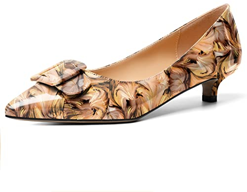 Soireelady Damen Slip On Niedrig Absatz Pumps Lack Floral-Braun EU 39
