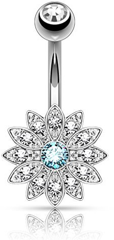 Piercing Nombril Ventre Boule Fleur Cristal Bijoux Acier Chirurgical Inoxydable Anti Allergique Banane Barbell LOUISA Bleu LOVEPIERCING