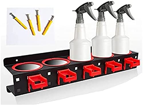 KRASS Spray Bottle Rack Storage, Wall Mounted Spray Bottle Storage, Spray Bottle Holder Organiser Hanging Rail 5 Holes Beauty Shop Accessories Tool Hanger