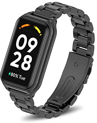 ToVioc Bracelet Compatible avec Xiaomi Smart Band 8 Active/Xiaomi Redmi Smart Band 2, Élégant et Gentleman Bracelet de Rechange Réglable en Acier Inoxydable - Noir