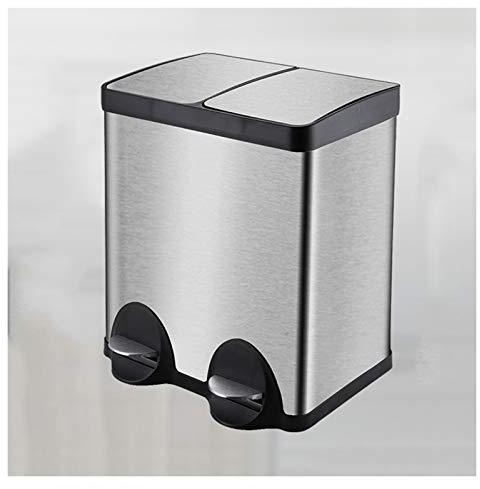 Corbeille à Papier Pédale en Acier Inoxydable Poubelle Double Bin tri des ordures Corbeille Grande capacité Corbeille Couvert refermable Bin, 40L / 10,5 Gallon Poubelle De Bureau