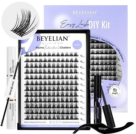 BEYELIAN Einzelne Wimpern, D+ Curl Cluster Wimpern, 144 Pcs Cluster Lashes 0.07mm 10-16mm Mixed DIY Wimpern Extensions Set Individual Lashes zu Hause Super Dünnes Schwarz Band (Luxury)