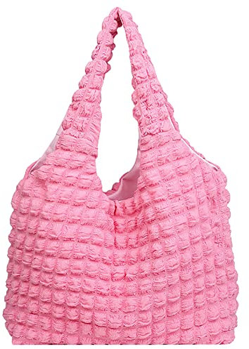 Anopo Damen Puffer Tote Bag Tasche Boho Handtasche Gepolsterte Umhängetasche mit Wolke Blase Entwurf Weich Leicht Rot