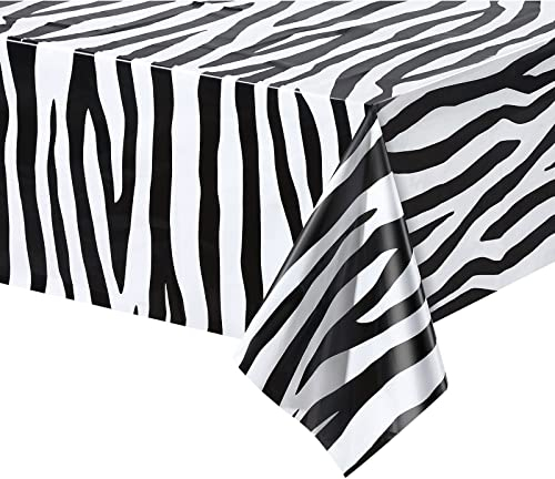 POPOYU 137 X 274 cm Zebra Plastikdecke,Tischdecke Safari,Tischdecke Zebra für SafariThema Partydekorationen,Tischdecken Dschungel Kindergeburtstag für Dschungel Safari Geburtstag Party Zubehör