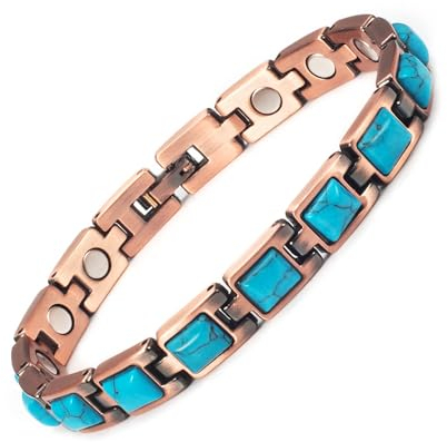 YINOX Magnetisches Therapie-Arthritis-Kupferarmband für Frauen, lindert effektiv Arthritis und Handgelenkschmerzen, eingelegt mit türkischem Türkis, kombiniert Mode und Gesundheit (3500 Gauss) (E)