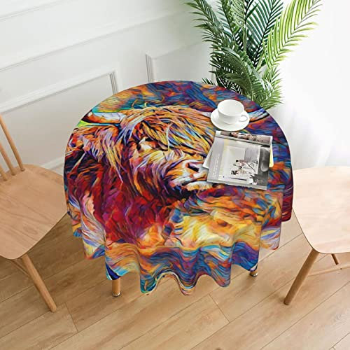 Kuh, Tischdecke, wasserdicht, staubdicht, runde Tischdekoration, knitterfrei, Tischtuch – 60 Zoll