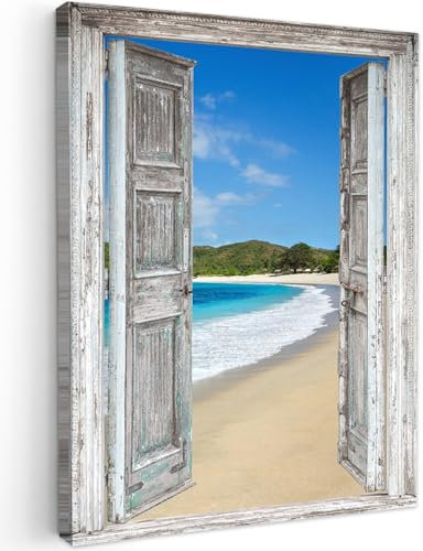 MuchoWow© Impression sur Toile Photo Peinture 60x80 cm Tableau Decoration Murale Chambre Salon Maison Deco Cuisine Mer - Tropicale - Fenêtre - Plage