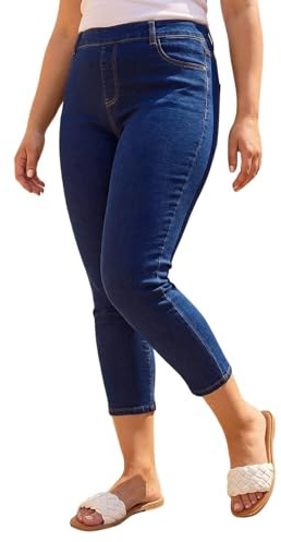 Roman Cropped Jeggings for Women UK Ladies Capri Stretchy Jeans Denim Legging Cotton Summer Trouser Three Quarter 3/4 Length Pull On Cut Off High Waist Smart - Indigo Plus - Size 20