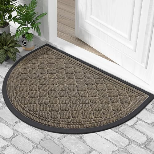 Homaxy Half Moon Door Mats Indoor, Non Slip Rubber Door Matts, Dirt Trapper Absorbent Doormat Outdoor, Washable Heavy Duty Floor Mat for Entrance, Front Door, Kitchen and Garden, 43 x 76 cm, Brown