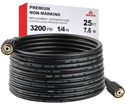 YAMATIC Tubo flessibile per idropulitrice universale M22, 6,3 m, compatibile con,Troy, Bilt, Craftsman, resistente alle pieghe da 1/4, 3200 PSI