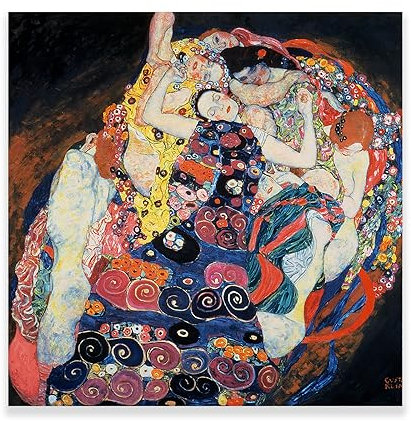 The Maiden by Gustav Klimt Leinwanddrucke, Jugendstil-Symbolismus, Gemälde, Evolution, Frau, berühmt, coole Wanddekoration, Kunstdruck, Poster, ungerahmt, 30 x 30 cm