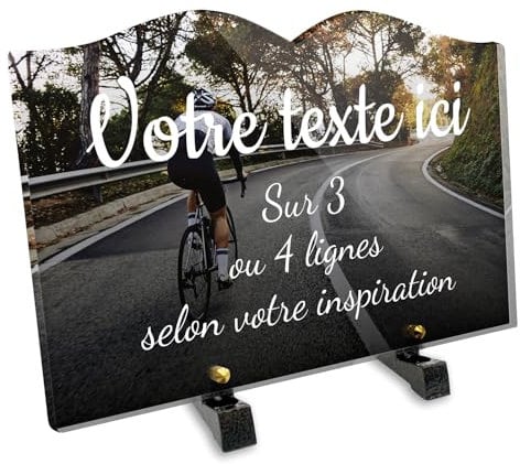 Placa funeraria Libro personalizable en plexi con diseño de bicicleta 02, diferentes tamaños, grosor 6 mm, personalizado en varias líneas 30x20 cm