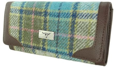 GLEN APPIN 3NEK New Harris Tweed Ladies Bute Fold-Over Purse LB2000 (Col 122 Turquoise)
