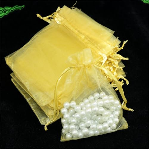 10 Stück 30x40cm Organzasäckchen Geschenktüten OrganzaBeutel Schmuckbeutel mit Kordelzug Gross Organza Lavendelsäckchen Bonbonsbeutel Hochzeit Säckchen für Schmuck Geschenke Süßigkeiten (Gold)