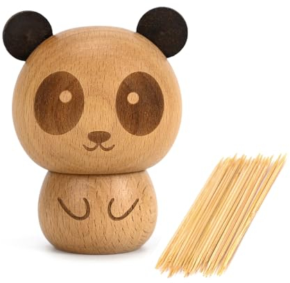 LUUFAN Dispensador de palillos de dientes de madera, bonito soporte para palillos de dientes estilo panda, caja de almacenamiento para el hogar, restaurante, club, bar, fiesta, contiene palillos de
