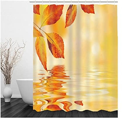 Skcess Duschvorhang Orange Gelb, Polyester Duschvorhang Wasserdicht Herbstlaub Flusswasser Badvorhang Anti-Schimmel 150x200CM