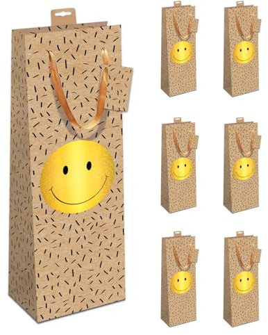 PremiumLine Geschenktüten Flaschen, 6 Stück | Flaschentüten für Wein, Sekt, Champagner | mit Kordel + Namenskarte | Geschenktaschen Motiv: Weinflaschen, B:12cm x H:39cm x T:10cm