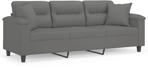 Willood 3-Sitzer-Sofa mit Kissen Liegesofa für Wohnzimmer, Polstersofa Sessel Relaxsofa Loungesofa Relaxcouch Dunkelgrau 180 cm Mikrofasergewebe