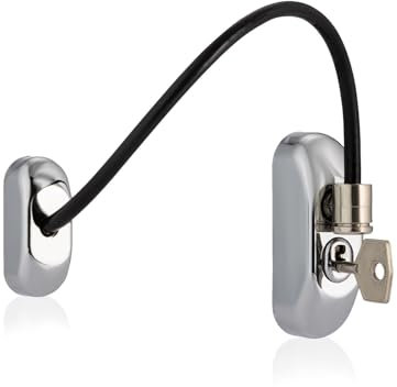 XFORT Viper Key Locking Cable Window Restrictor in Polished Chrome, Durable Window Safety Lock for Child Safety and Window Security