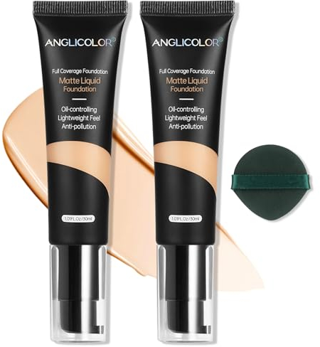 Anglicolor 2PCS Foundation,Concealer Foundation,Matte Natural Full Coverage Foundation,Wasserfest und Lang Anhaltend,Für Alle Hauttypen Geeignet,5 Farben verfügbar (2PC 104, 2PCS)