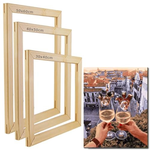 Rigwig Wooden Frame Canvas Stretcher Bars, 30x40cm/40x50cm/50x60cm, DIY Frames for Paint by Numbers, Diamond Painting, Cross Stitch, Easy Assembly (30x40cm (3 Pack))