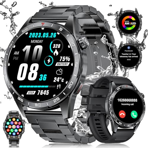 ESFOE Smart Watch Uomo con 3 Braccialetti, 1,43 AMOLED 400mAh Orologio Smartwatch Uomo con Chiamata per Android iOS, IP68 Impermeabile Smartwatch con 120 + Modalità Sportive, Cardiofrequenzimetro