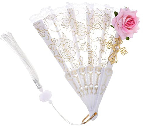 ORFOFE Floral Lace Fan Vintage Handheld Fan Hand Fans for Women Foldable Fan Lace White Hand Fan