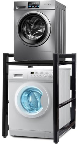 JXZ Supporto Lavatrice Asciugatrice, Mobile Sopra Lavatrice Salvaspazio, 3 Regolabili in Altezza, Capacità Portante 300kg Per Bagno, Lavanderia(Nero D)