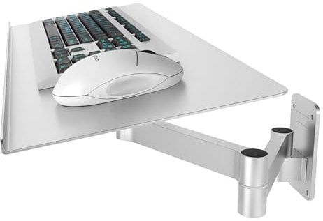 Keyboard Tray Wall Mount Keyboard Arm with Full Motion Swivel Tray, Ergonomic Typing Platform, Adjustable Tilt and Extension Spring Arm, Space Saving Keyboard Platform Stand