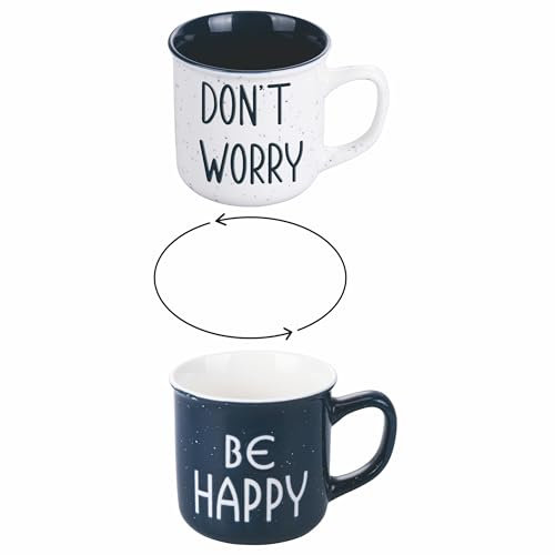 Villa d'Este Home Tivoli Set 2 Mug 320 ml in porcellana new bone China, blu, Be Positive