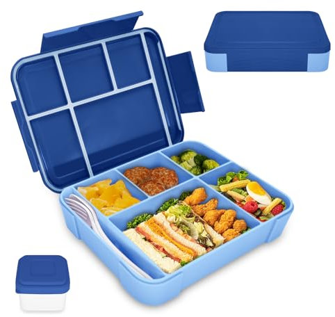 XJIANFU Brotdose Kinder mit Fächern,1300ml Auslaufsichere Bento-Box, Kinder-Lunchbox,Auslaufsicher Fächern,Jausenbox Brotbox für,Mädchen & Jungen,Mikrowelle/spülmaschinenfest (1300ML/Blue)