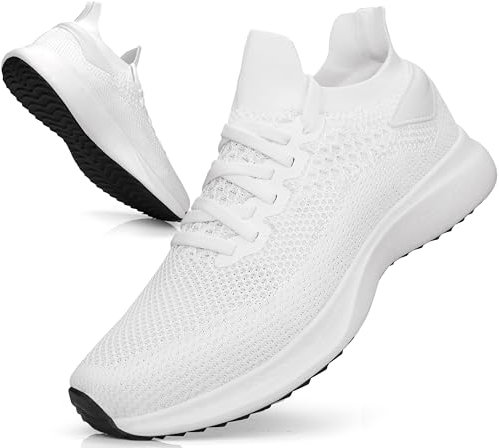 Giniros Zapatillas Hombre Running Deportivas Ligeras Transpirables Casual Bambas para Gimnasio Fitness Gym Atlético Trekking Tenis Correr Jogging Blanco 41EU